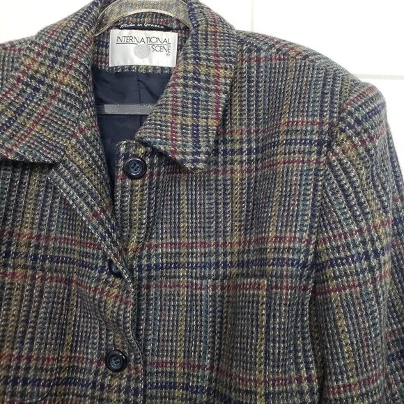International Scene Wool Plaid Jacket Vintage Lined Button Front Womens Size 12 - Picture 3 of 14